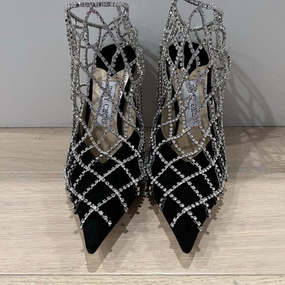 JIMMY CHOO Scotty Suede Pumps With Crystal Chains - Picture 7 of 10